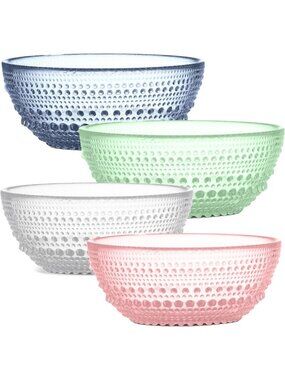Vibrant Multi-Colored Hobnail Glass Bowl Set of 4 - 20 oz Decorative Kitchenware